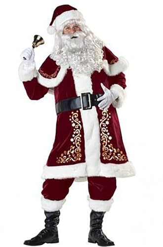 ROMOZ Weihnachten Set Deluxe Samt Erwachsene Santa Anzug, Herren/Frauen Christmas Santa Claus Kostüm Outfits Anzug Erwachsene Cosplay Xmas Party Tops Hosen Fancy Clothes Set Man,L von ROMOZ