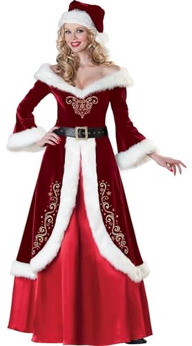 ROMOZ Weihnachten Set Deluxe Samt Erwachsene Santa Anzug, Herren/Frauen Christmas Santa Claus Kostüm Outfits Anzug Erwachsene Cosplay Xmas Party Tops Hosen Fancy Clothes Set Woman,L von ROMOZ