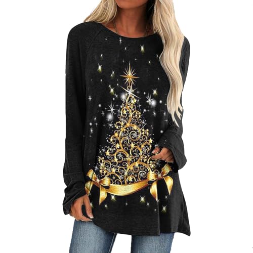 ROMOZ Weihnachtskleider Damen Schulterfrei T-Shirt Langarm Weihnachtsfrau Lose Kostüm Weihnachten Weihnachtsdruck(Style 3,3XL) von ROMOZ