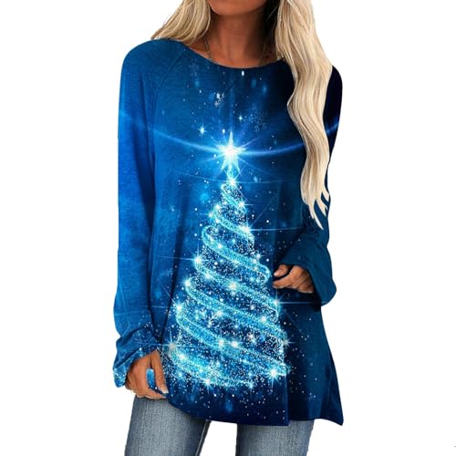 ROMOZ Weihnachtskleider Damen Schulterfrei T-Shirt Langarm Weihnachtsfrau Lose Kostüm Weihnachten Weihnachtsdruck(Style 6,3XL) von ROMOZ