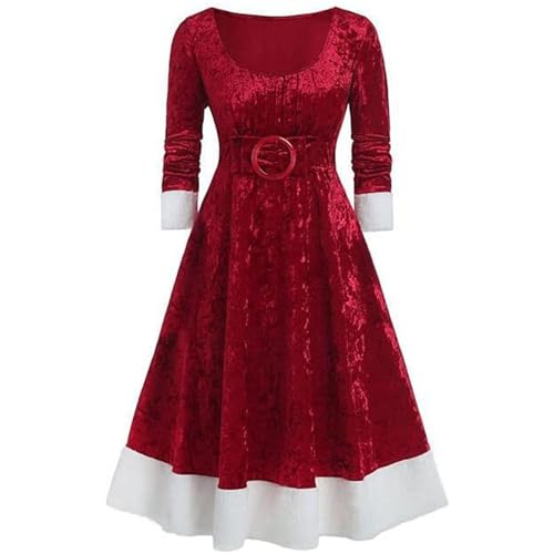 ROMOZ Weihnachtskleider für Damen, Weihnachtsmann-Kostüm, Cosplay, festlich, sexy, rot besticktes Kleid, Schneemann-Kleid, Weihnachtsmann-Weihnachtskleid, langes Weihnachtskleid(Red,4XL) von ROMOZ