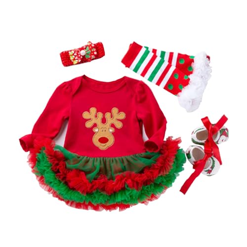ROMOZ Weihnachtskostüm für Mädchen, Kleid, 0–24 Monate, Prinzessin, Winter, Baby-Set „My 1st Christmas“, Overall, Socken, heißer Stil(Green,80) von ROMOZ