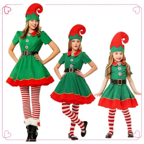 ROMOZ Weihnachtsmann-Elfenkostüm, Elfen-Outfit für Männer, Elfenkostüm für Frauen und Mädchen, Damenkostüm, Unisex-Elfenkostüm im explosiven Stil(Dames,170CM) von ROMOZ