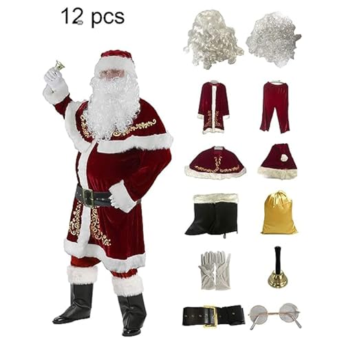 ROMOZ Weihnachtsmann-Kostüm für Herren, 12-teilig, Weihnachtsset, Deluxe-Samt-Weihnachtsmann-Anzug für Erwachsene, Performance-Kostüme(12-piece set,L) von ROMOZ