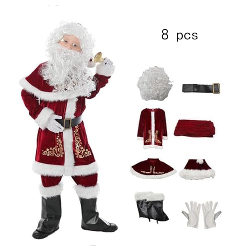 ROMOZ Weihnachtsmann-Kostüm für Herren, 12-teilig, Weihnachtsset, Deluxe-Samt-Weihnachtsmann-Anzug für Erwachsene, Performance-Kostüme(Eight piece set,L) von ROMOZ
