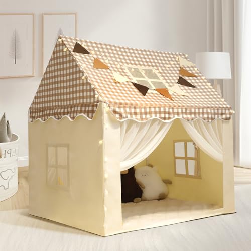 RONGFA Großes Kinderzelt Spielhaus mit gepolsterter Matte & Sternlichtern, Flaggen und Tragetaschen, Spielhaus drinnen & draußen, waschbares Zelt für Jungen & Mädchen, Kinderspielhaus für Kleinkind von RONGFA