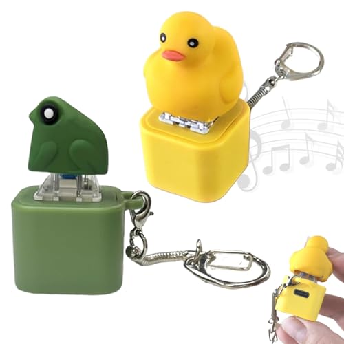 Wiederaufladbarer Schlüsselanhänger mit quakender Ente – Duckeys Zappelspielzeug mit Quakgeräusch, Tastatur-Zappel-Schlüsselanhänger zum Stressabbau, lustiger tragbarer Angstlöser (Frog + Duck) von RONGJUEOZ