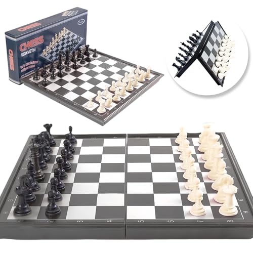 Schachbrett-Set, faltbares Schachbrett, Reise-Schachfiguren-Set mit Schachfalten, Reise-Schach-Set, tragbares Aufbewahrungsbrett, traditionelles Strategiespiel für Erwachsene und Kinder von RONGZUBAT