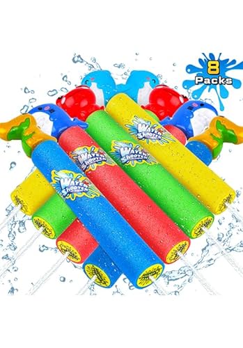 RONSTONE Schaumstoff Wasserpistole mit Niedlichem Tier-Griff, 8 Stück Super Fun Wasserpistolen für Kinder, 4 Farben Water Blaster Sommer Schwimmbad Outdoor Party Strand Wasser Kampf Spielzeug von RONSTONE