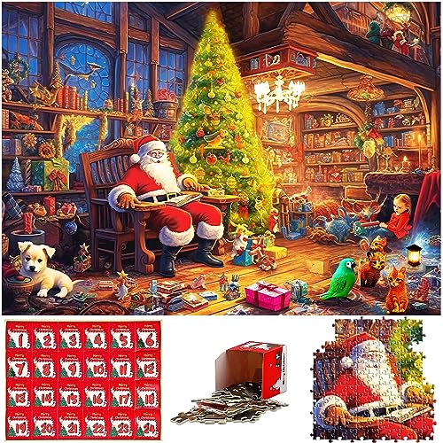 Adventskalender 2023 Puzzle, Weihnachts Jigsaw Puzzle, 24 Boxen - 1008 Teile Puzzles Countdown bis Weihnachten, Weihnachtsgeschenke für Erwachsene und Kinder, Hausdekoration - Santa Animals von RONSTONE