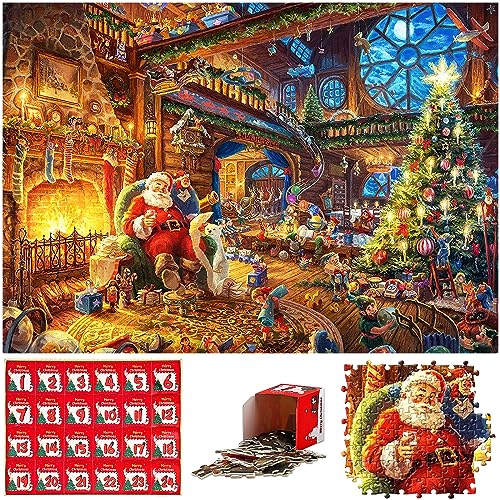 Adventskalender 2023 Puzzle, Weihnachts Jigsaw Puzzle, 24 Boxen - 1008 Teile Puzzles Countdown bis Weihnachten, Weihnachtsgeschenke für Erwachsene und Kinder, Hausdekoration - Weihnachtsmann Zwerge von RONSTONE