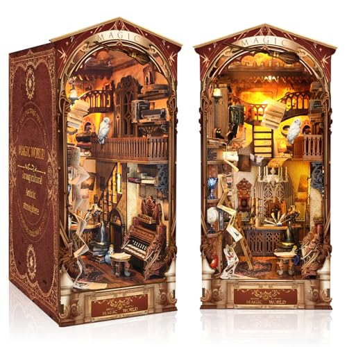 DIY Magische Welt Book Nook Kit, DIY Puppenhäuser Miniatur Haus Kit mit LED-Licht, 3D Puzzle Buchstützen aus Holz, Kreative Geschenkdekoration für Jugendliche und Erwachsene ab 14 Jahren von RONSTONE