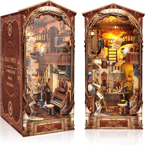 DIY Magische Welt Book Nook Kit, DIY Puppenhäuser Miniatur Haus Kit mit LED-Licht, 3D Puzzle Buchstützen aus Holz, Kreative Geschenkdekoration für Jugendliche und Erwachsene ab 14 Jahren von RONSTONE