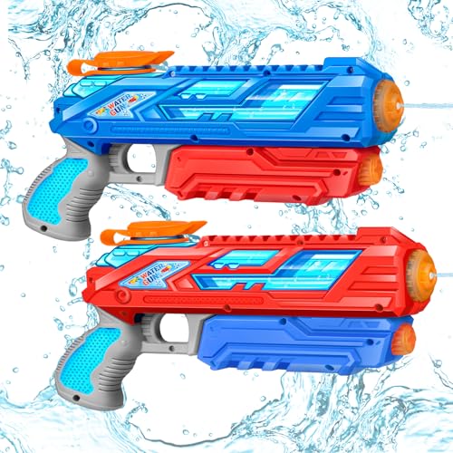 RONSTONE 2 Pack Wasserpistole Kinder - 280ML Wasserpistolen mit 8.8 Meter Reichweite - Outdoor Garten Strand Sommer Party Schwimmbad Blau und Rot Wasserspritzpistole Spielzeug für Jungen Mädchen von RONSTONE