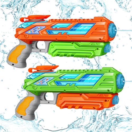 RONSTONE 2 Pack Wasserpistole Kinder - 280ML Wasserpistolen mit 8.8 Meter Reichweite - Outdoor Garten Strand Sommer Party Schwimmbad Grün und Orange Wasserspritzpistole Spielzeug für Jungen Mädchen von RONSTONE
