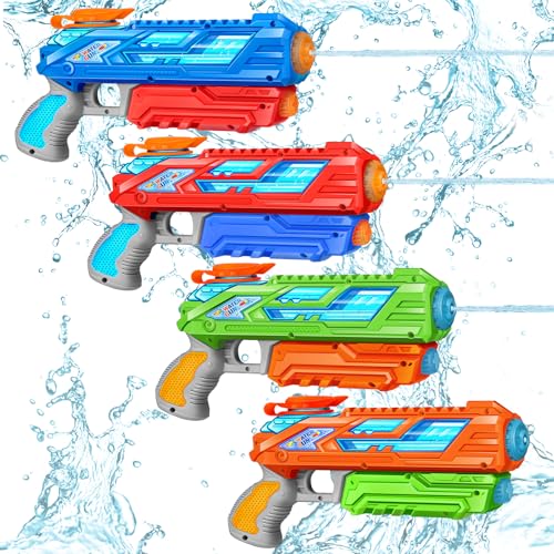 RONSTONE 4 Pack Wasserpistole Kinder - 280ML Wasserpistolen mit 8.8 Meter Reichweite - Outdoor Garten Strand Sommer Party Schwimmbad Wasserspritzpistole Spielzeug für Jungen Mädchen von RONSTONE