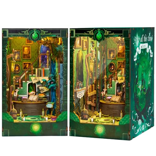 RONSTONE Book Nook - Miniatur Puppenhäuser Kit - DIY Puppenhaus Booknook Bücherregaleinsatz with LED Light und Staubschutzhülle für Erwachsene Jugendliche über 14 Jahre von RONSTONE