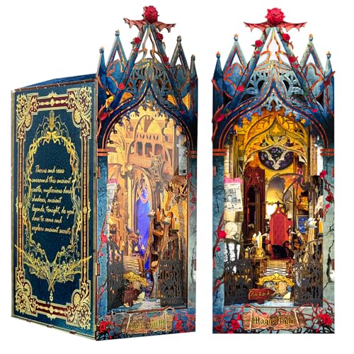 RONSTONE DIY Book Nook Kit - Miniatur Puppenhaus Booknook Kit - Moonlight Castle 3D Holzpuzzle Buchstütze Bücherregal Einsatz Dekor mit LED-Licht und Staubschutz für Erwachsene Sammlung und Dekoration von RONSTONE