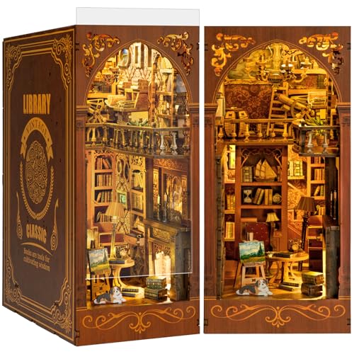 RONSTONE DIY Book Nook Kit - Salbei Bibliothek Puppenhaus Booknook Bücherregaleinsatz Decor Alley mit herausnehmbarem Bücherregal - DIY Miniatur Haus Kit mit Led Licht für Erwachsene Jugendliche 14+ von RONSTONE