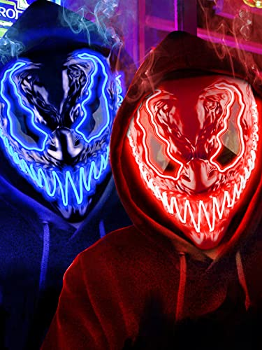 RONSTONE Venobat LED Halloween Maske, 2 Pack Horror Leuchtende mit dunklen und bösen leuchtenden Augen, 3 Beleuchtungsmodi für Kinder Cosplay Maskerade Party Karneval, Geschenk für Herren Damen von RONSTONE