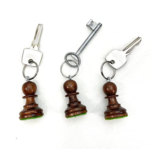 3X ROOGU Schlüsselanhänger echte Schachfigur Akazien Holz Bauer Handmade Indien Hotel Auto Haus von ROOGU