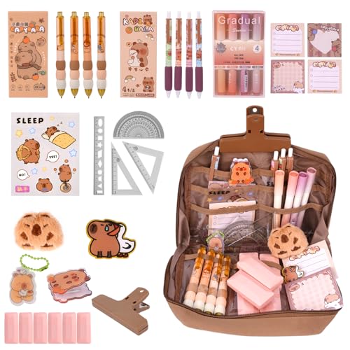 ROOMHUAWAY Capybara Stationery Set, Capybara Federmäppchen schreibwaren Set, Enthält Kawaii Federmäppchen, Kugelschreiber, Textmarker, Haftnotizen, Lineal, Korrekturband, Aufkleber, Brosche, Clips ROOMHUAWAY Capybara Stationery Set, Capybara Federmäppchen schreibwaren Set, Enthält Kawaii Federmäppchen, Kugelschreiber, Textmarker, Haftnotizen, Lineal, Korrekturband, Aufkleber, Brosche, Clips von ROOMHUAWAY