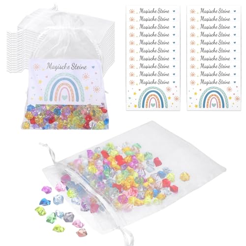 ROOMHUAWAY 20 Sätze Glückssteine für Kinder, Diamanten Kinder, Basteln Kindergeburtstag, Acryl Glitzersteine Diamonds für Mitgebsel Kindergeburtstag 10/8/7/6 Jahre, Geschenktüten Kindergeburtstag von ROOMHUAWAY