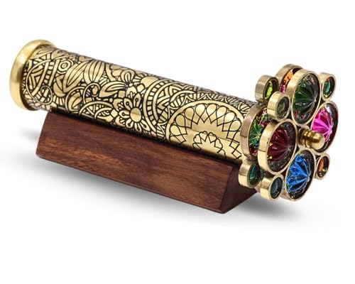 RII Handgefertigtes Kaleidoskop mit geätztem Blumenmuster, lackiertes Messing, inklusive zwei separaten Drehrädern, einzigartige Geschenkideen für einen besonderen Menschen. 17,8 x 3,2 cm von ROORKEE INSTRUMENTS (INDIA) A NAUTICAL REPRODUCTION HOUSE