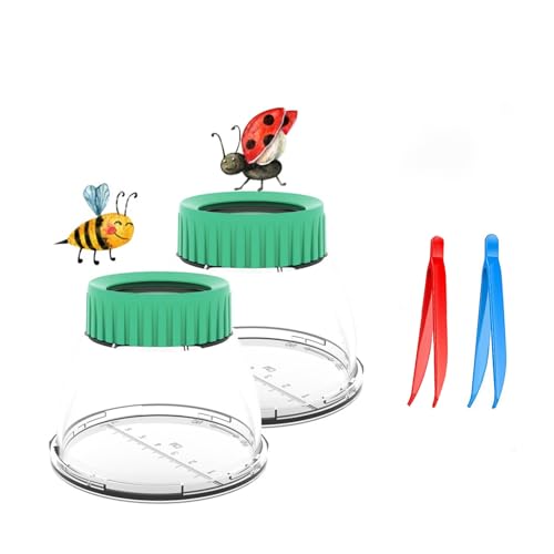 Insektenbeobachtungs-Set, 5-fache Vergrößerung, integriertes 7-cm-Lineal mit 2 schrägen Pinzetten, für Kinder im Alter von 3, 4, 5, 6, 7, 8 Jahren, Grün, 2 Stück von RORANIC