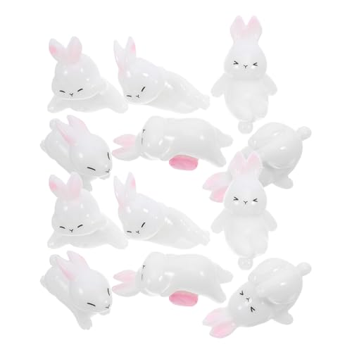 RORPOIR 12 Stück Hasendesktop -Dekoration Miniatur Kaninchen Mikrolandschaftsdekoration Miniaturhasenfigur Hasenfigur Simulation Tiermodell Desktop-Ornament Mini -Figur Harz Weiß von RORPOIR