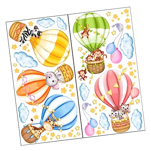 RORPOIR 2 Blätter Kinderzimmer Wandtattoo Teilig Selbstklebende Cartoon Tiere und Heißluftballons DIY Wanddeko mit Wolkenmotiv Sichere Kinderzimmer Wandaufkleber für Wohnzimmer und von RORPOIR