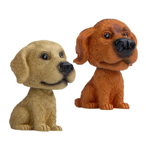 RORPOIR 2 Stück Teiliges Bobblehead Hund Auto Armaturenbrett Ornament Niedliche Wackelnde Hundemodelle in Braun und Handgefertigte Fahrzeug und Wohnraumdeko mit Detailreicher Ausführung von RORPOIR