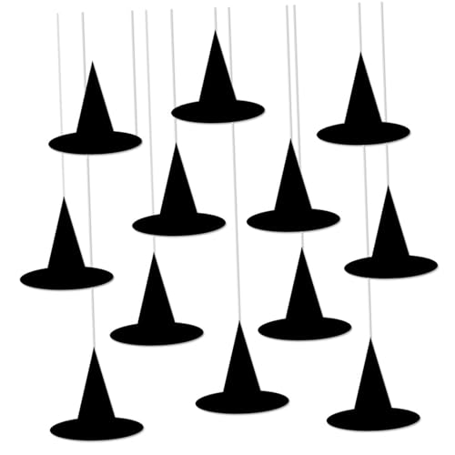 RORPOIR 24 Stück Teiliges Halloween Hexenhut aus Papier Schwarze Flache Hexenhüte mit Aufhängevorrichtung Vielseitige Magischer Hexenhut-Dekoration für Halloween-Partys Platzsparend und von RORPOIR