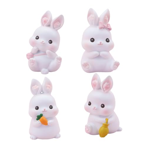 RORPOIR 4 Stück Kaninchen dekorative Ornamente süßes Sparschwein Figur Sparschweine tortendeko Ostern kuchendeko Ostern Dekoration Osterkuchenverzierung Partyversorgung Harz Weiß von RORPOIR