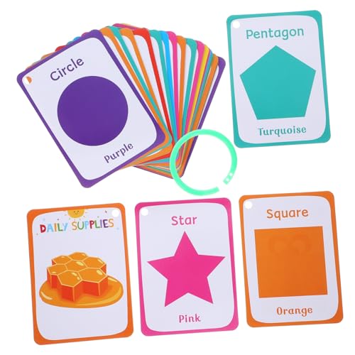 RORPOIR 49 Stück Teiliges Flash Cards mit Doppelseitigen Bildern und Wörtern Pädagogische Formen Lernkarten für Kleinkinder zur Kognitiven Frühförderung Sicher und Tragbar für Junge von RORPOIR
