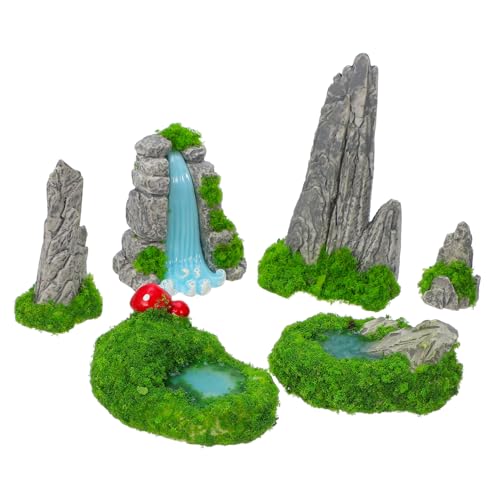 RORPOIR 6Stücke Fake Mountain und Wasserpool Teiliges Resin Dekorationsset für Bonsai Wetterbeständig und Gestaltet für Innen und Außenbereiche von RORPOIR