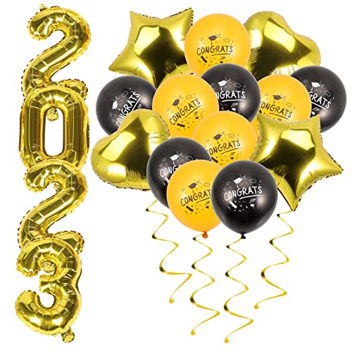 RORPOIR Graduationsballons Aluminiumfolie Schwarz Gold mit Sterne Herz Langlebige Partydekoration für Abschlussfeier Schulabschluss Klassenzimmer Vielseitige Abschlussballon Deko von RORPOIR