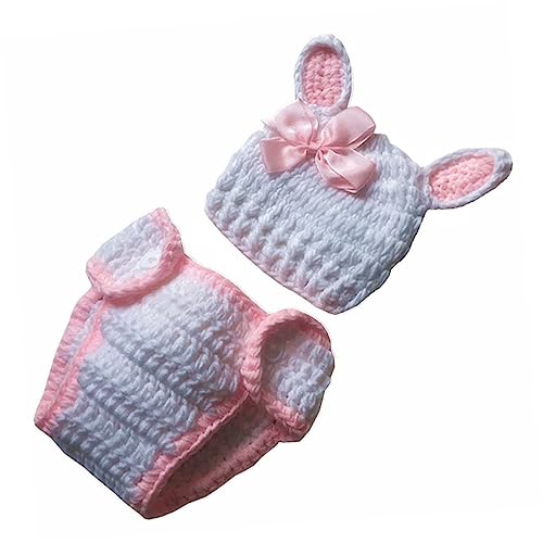 RORPOIR Neugeborenen Strickkostüm Baumwollgarn Häschen Design Fotorequisite für Fotoshooting Zubehör von RORPOIR