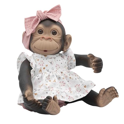 ROSATOYS Gorilla Baby Reborn Schimpanse 40 cm - Rosa Kleid mit Geschenkbox, RT-3381-R von ROSATOYS