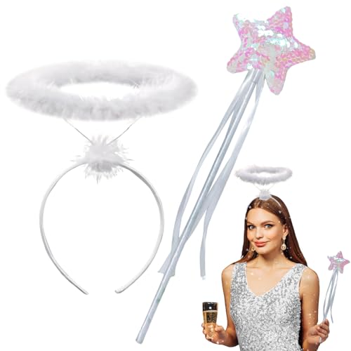 ROSAUI Heiligenschein weiß und Zauberstab, Engels Kostüm Accessoire für Damen, Engelskostüm Haarschmuck Accessoire für Halloween, Weihnachten, Karneval & Fasching, Halloween Horn Headband ROSAUI Heiligenschein weiß und Zauberstab, Engels Kostüm Accessoire für Damen, Engelskostüm Haarschmuck Accessoire für Halloween, Weihnachten, Karneval & Fasching, Halloween Horn Headband von ROSAUI