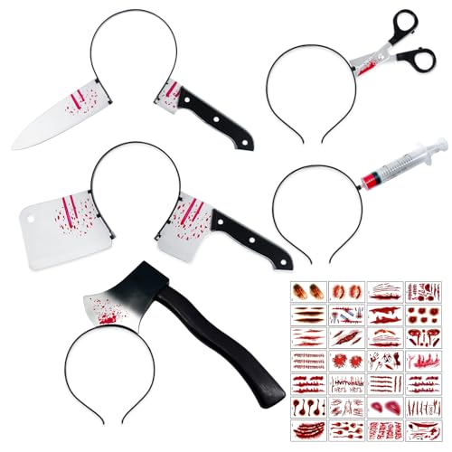 ROSAUI Messer im Kopf, 5X Halloween Haarreif, Halloween Haarschmuck für Damen, 30X Narben Halloween Tattoos gruselige Mädchen, Halloween Kostüm Accessoire für Herren bei der Halloween Party ROSAUI Messer im Kopf, 5X Halloween Haarreif, Halloween Haarschmuck für Damen, 30X Narben Halloween Tattoos gruselige Mädchen, Halloween Kostüm Accessoire für Herren bei der Halloween Party von ROSAUI