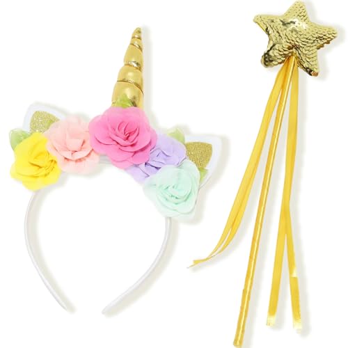 ROSAUI Einhorn Haarreif und Zauberstab, Goldenes Einhorn-Stirnband und Glitzer Zauberstab, Einhorn Kostüm Accessoire für Damen, Einhornkostüm Haarschmuck Accessoire Halloween, Weihnachten, Karneval ROSAUI Einhorn Haarreif und Zauberstab, Goldenes Einhorn-Stirnband und Glitzer Zauberstab, Einhorn Kostüm Accessoire für Damen, Einhornkostüm Haarschmuck Accessoire Halloween, Weihnachten, Karneval von ROSAUI