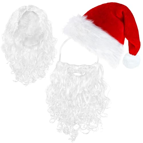 ROSAUI Weihnachtsmann Bart + Perücke + Mütze, Weihnachtsmütze für Erwachsene, Nikolaus Perücke, Santa Claus Bart, 3 in 1 Kostümzubehör ROSAUI Weihnachtsmann Bart + Perücke + Mütze, Weihnachtsmütze für Erwachsene, Nikolaus Perücke, Santa Claus Bart, 3 in 1 Kostümzubehör von ROSAUI