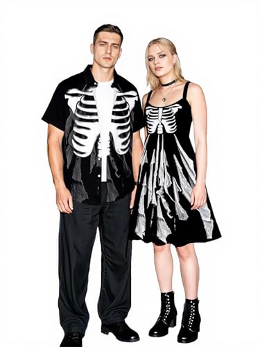 ROSE GAL Matchable Couples 3D Skelett Print Halloween Outfits, Schwarz, Damen, XL von ROSE GAL