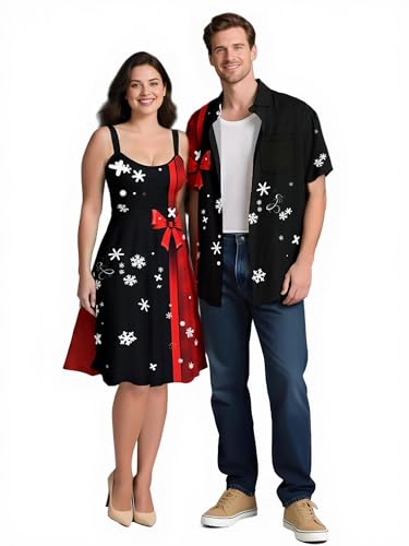 ROSE GAL Matchable Couples Christmas Costume Outfits 3D Gift Box Printed Hawaiian Men Shirt and Women Vintage Dress, Herren Schwarz, X-Large ROSE GAL Matchable Couples Christmas Costume Outfits 3D Gift Box Printed Hawaiian Men Shirt and Women Vintage Dress, Herren Schwarz, X-Large von ROSE GAL