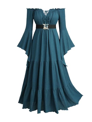 ROSE GAL Mittelalterliches Renaissance-Kostüm, Übergröße, schulterfrei, Glockenärmel, zum Binden, Midi-Kleid mit abnehmbarem Gürtel, Blau ROSE GAL Mittelalterliches Renaissance-Kostüm, Übergröße, schulterfrei, Glockenärmel, zum Binden, Midi-Kleid mit abnehmbarem Gürtel, Blau von ROSE GAL