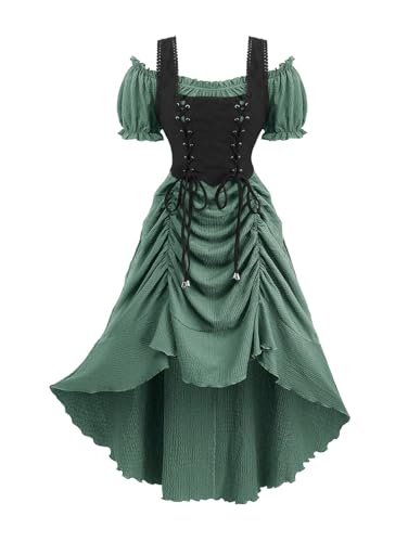 ROSE GAL Rosegal Damenkostüm, Übergröße, Steampunk, Renaissance, schulterfrei, Rüschen, Schnürung, hoch und niedrig, Grün_1, 4X ROSE GAL Rosegal Damenkostüm, Übergröße, Steampunk, Renaissance, schulterfrei, Rüschen, Schnürung, hoch und niedrig, Grün_1, 4X von ROSE GAL