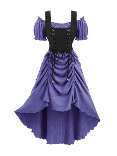 ROSE GAL Rosegal Damenkostüm, Übergröße, Steampunk, Renaissance, schulterfrei, Rüschen, Schnürung, hoch und niedrig, Violett_1, L Große Größen ROSE GAL Rosegal Damenkostüm, Übergröße, Steampunk, Renaissance, schulterfrei, Rüschen, Schnürung, hoch und niedrig, Violett_1, L Große Größen von ROSE GAL