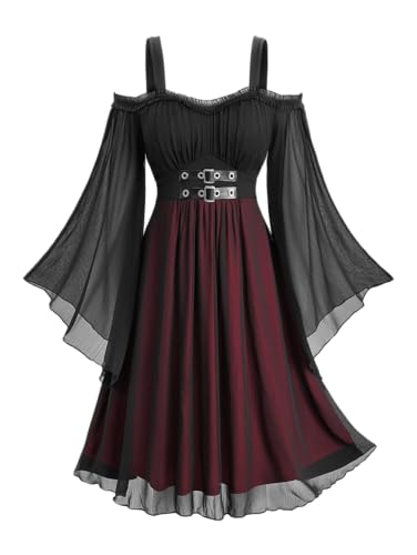 ROSE GAL Rosegal Halloween-Kostüm für Damen, Übergröße, mittelalterliches Gothic-Kleid, schulterfrei, Glockenärmel, geschichtetes Chiffon, Swing-Hexenkleid (Schwarz/5XL) von ROSE GAL