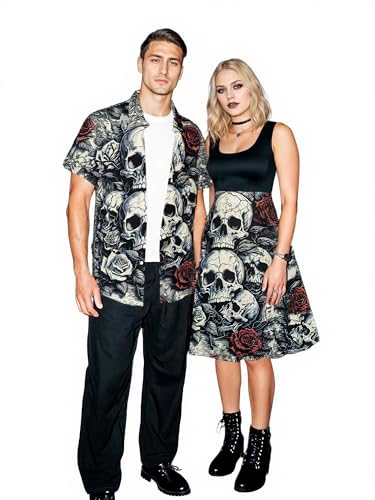 ROSE GAL Rosegal Matchable Halloween-Kostüm für Paare, Totenköpfe, Rosen-Outfits, Herren Schwarz, XXL von ROSE GAL